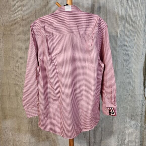 NEW Nick‎ Graham Large $65 Red Gingham Stretch Modern Fit Dress Shirt 16-16.5 - Picture 8 of 11